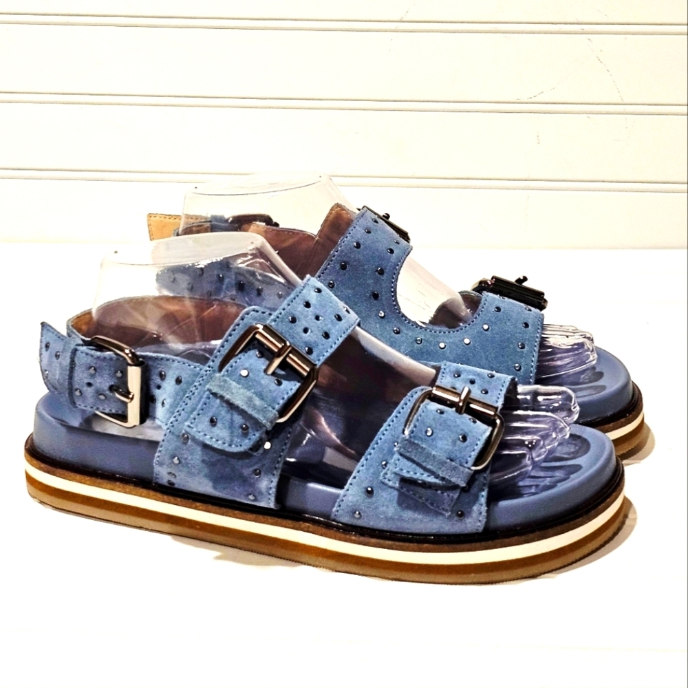 Anthropologie Pilcro Studded Suede Slingback Sandals Powder Blue - Picture 2 of 11